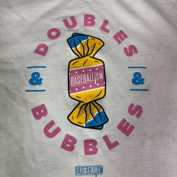 Baseballism Baseball Theme Youth Large Doubles & Bubbles Cream and Pink Hoodie - Picture 14 of 16